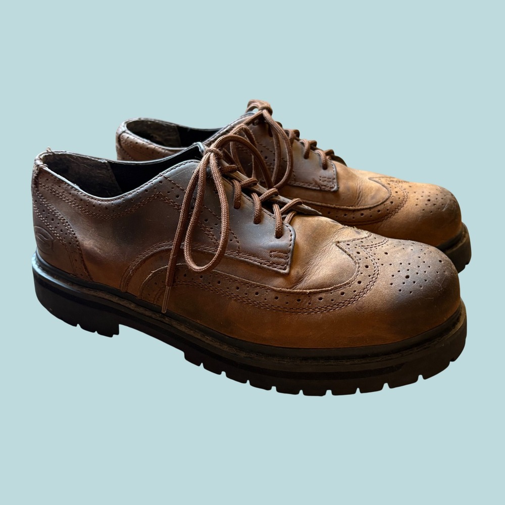 Vintage 1990's Skechers Chunky Sole Wingtip Oxford Faded Brown Leather Shoes